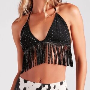 Windsor Rodeo Babe Rhinestone Fringe Halter Top Small